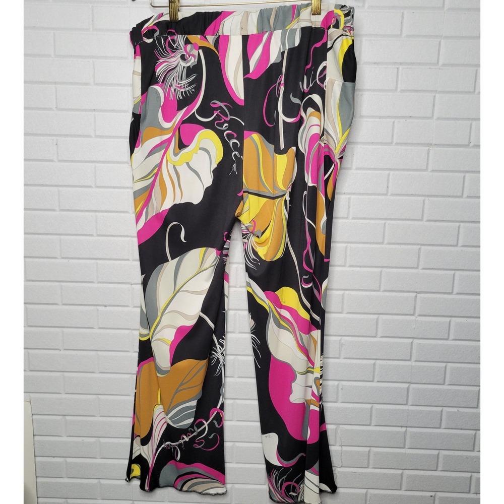Emilio Pucci Italian Silk Blend Wide Leg Abstract Print Pants Pink Yellow 12 - Picture 3 of 13